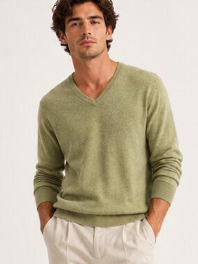 Club Room 100% Cashmere V-Neck Sweater Sage Green Medium